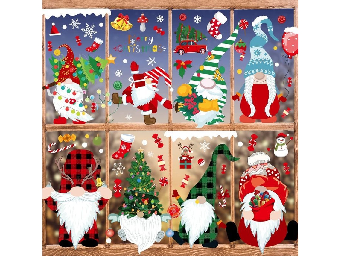 Autocolantes de janela de Natal, reutilizáveis, gnomos e Papai Noel NOVA LINE