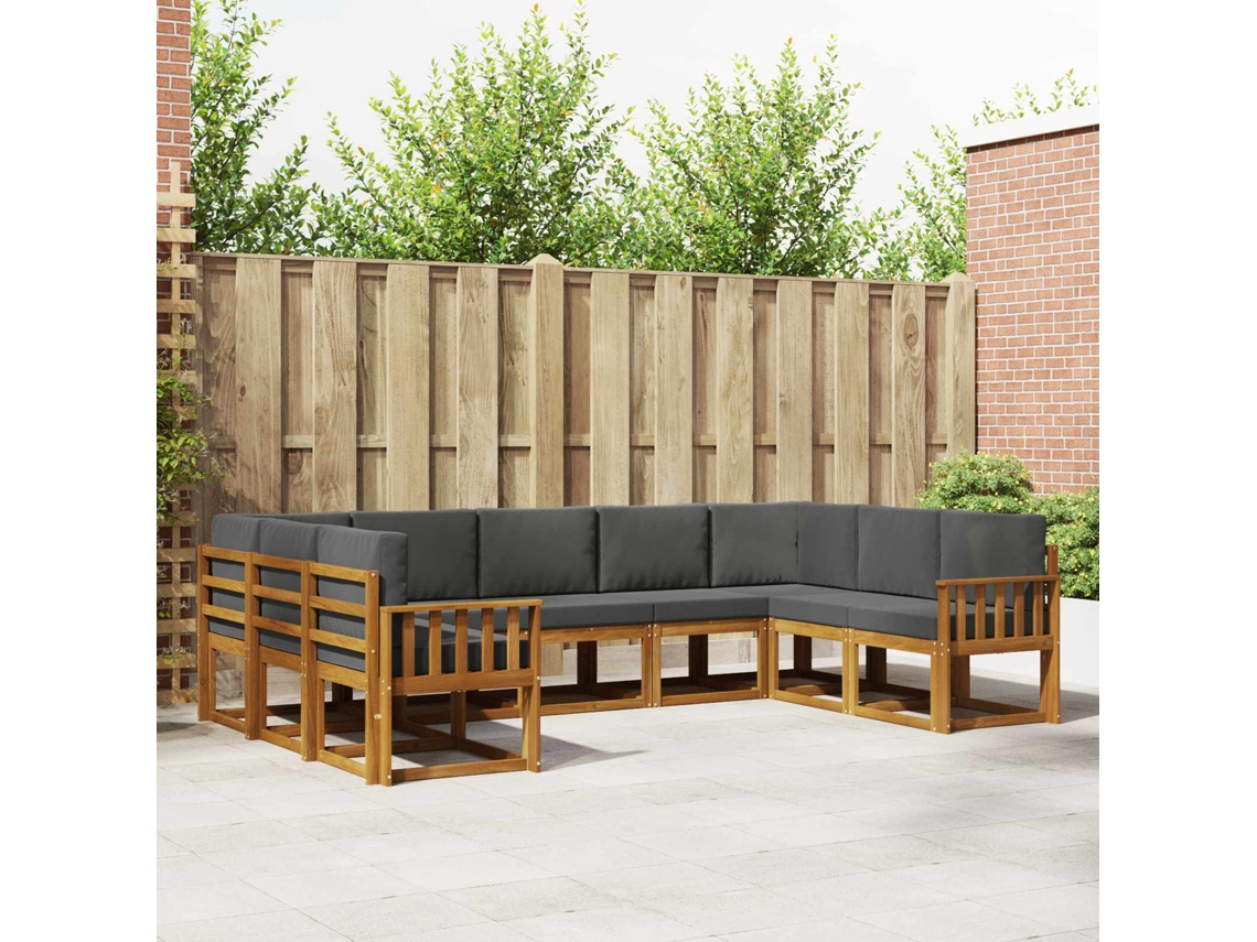 Vidaxl Conjunto De Sofás Para Exterior 9 Pcs Natural E Antracite