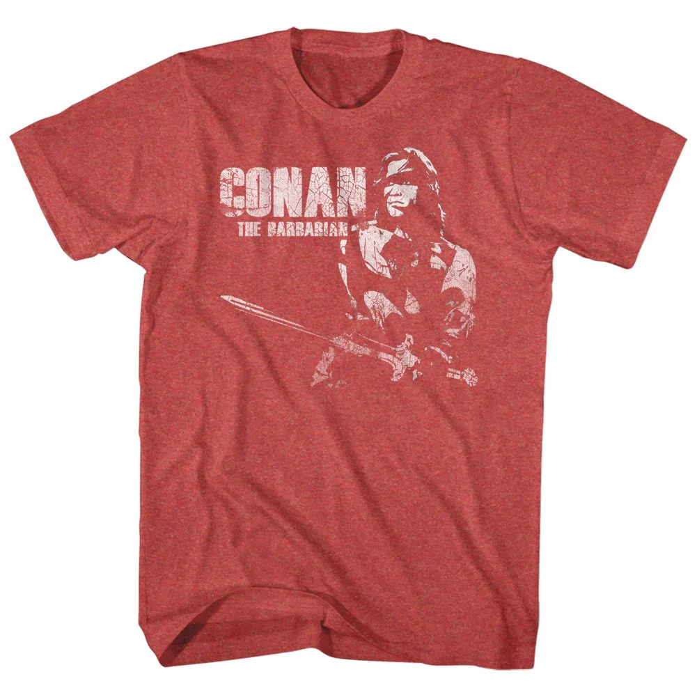 Unisex Adult T-shirt Rockinstone Conan White Heather Red Sizexl