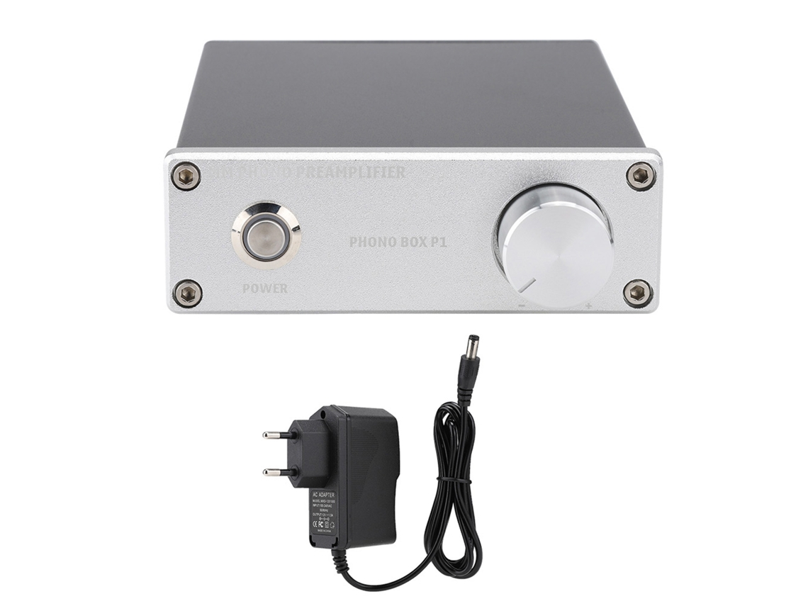 Amplificador Phono Box P1 para tocadiscos MM, com conector RCA dourado e ganho ajustável | S/MARCA