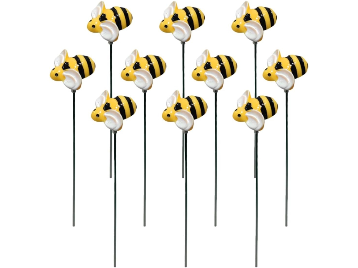 Kichouse Kit de 10 Estacas Decorativas para Jardim em Ferro e Resina com Formato de Abelha, Ideais para Jardins e CHABERLU