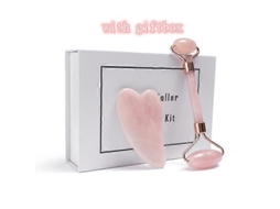 Massageador Facial de Quartzo Rosa com Pedra Gua Sha e Dourada GOKOCO