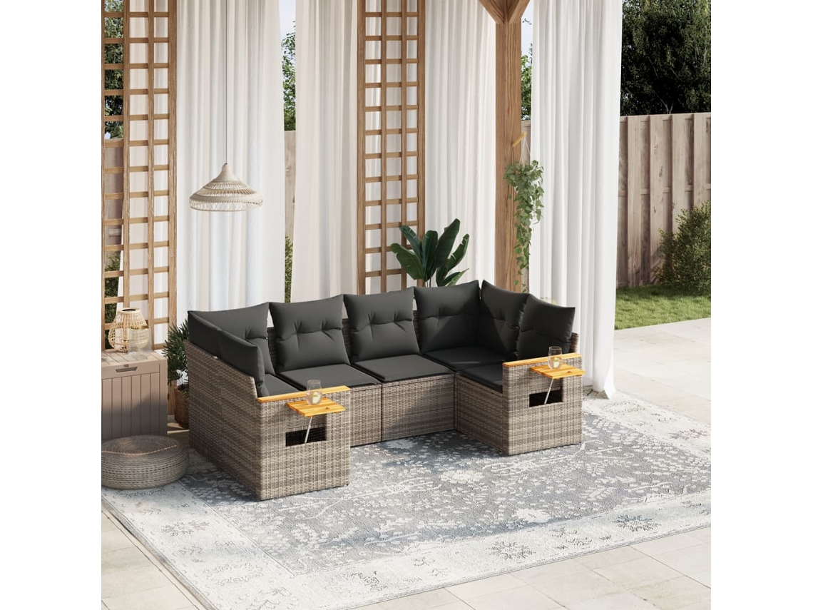 Vidaxl 6 Pcs Conjunto Sofás De Jardim Com Almofadões Vime Cinzento