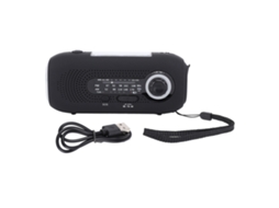 Rádio meteorológico solar com lanterna de 5 LEDs de 1 W, carregamento por manivela tipo E-C, bateria de 2000 mAh, função SOS, preto.