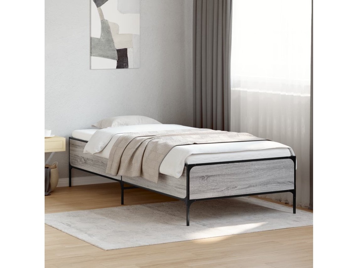 Estrutura De Cama Derivados De Madeira E Metal Cinzento Sonoma