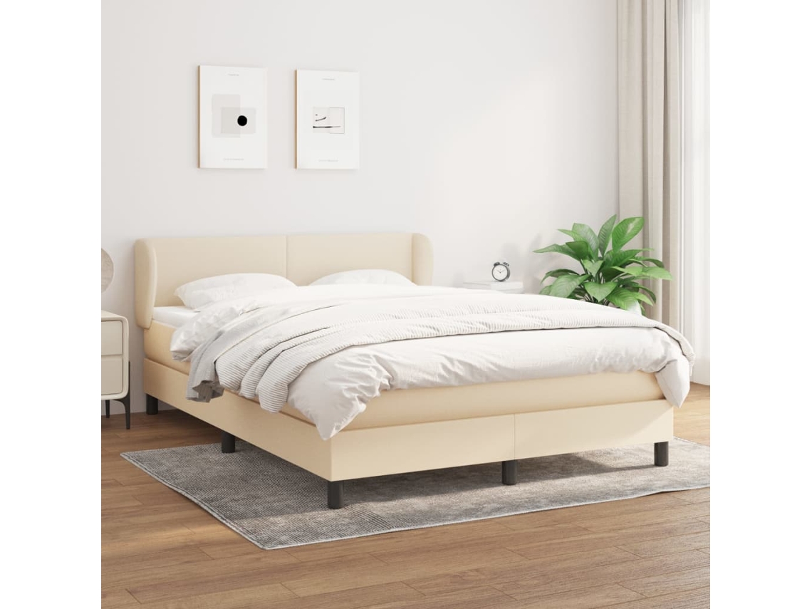 Vidaxl Cama Com Molas/colchão 140x190 Cm Tecido Cor Creme