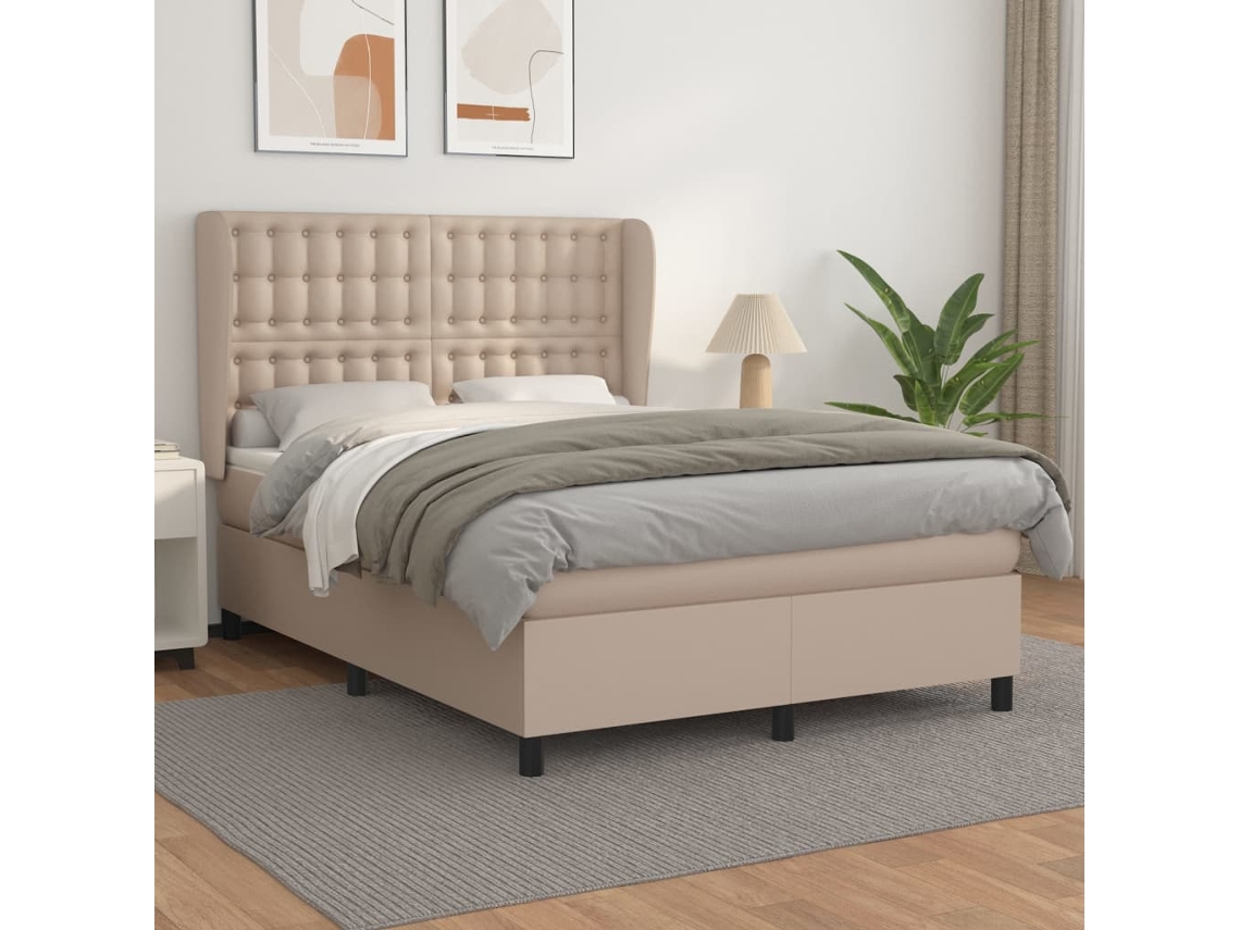 Vidaxl Cama Com Molas/colchão 140x200 Cm Couro Artificial Cappuccino
