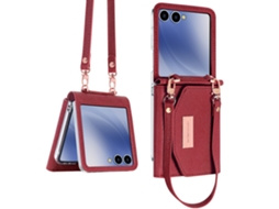 Capa Chrui Para Samsung Galaxy Z Flip7, Resistente A Impactos, Com Carteira E Alça De Pulso (compatível, Vermelha)