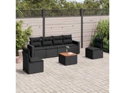 Vidaxl 7 Pcs Conjunto de Sofás P/ Jardim C/ Almofadões Vime Pe Preto