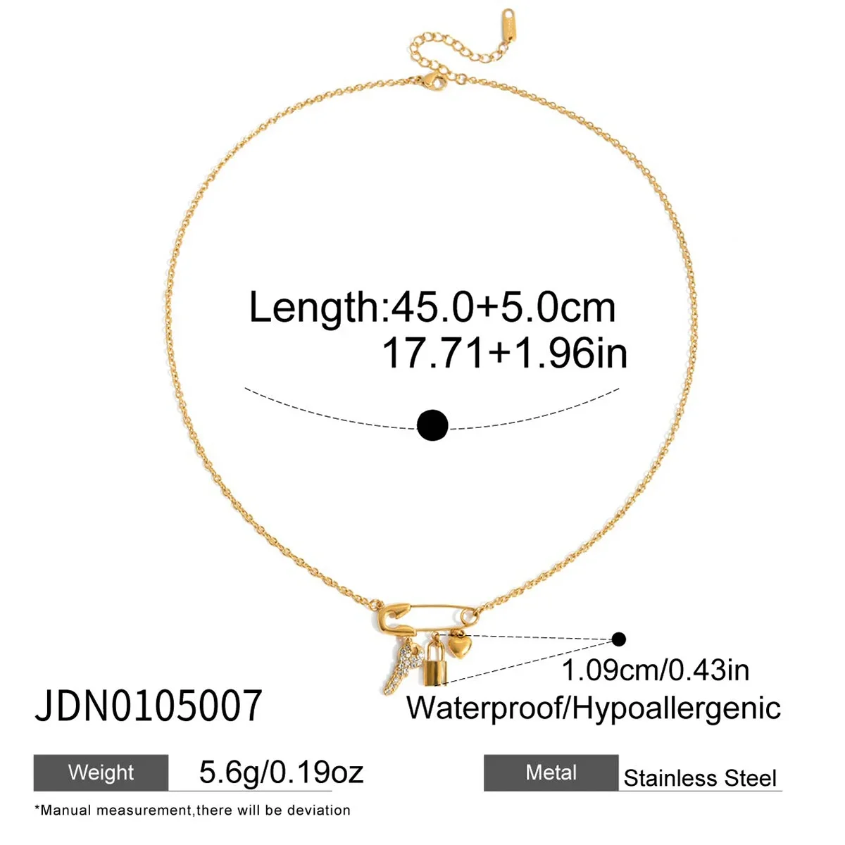 Colar Com Pingente Em Forma De Coração Com Cadeado De Chave Cravejado De Zircônias E Banhado A Ouro