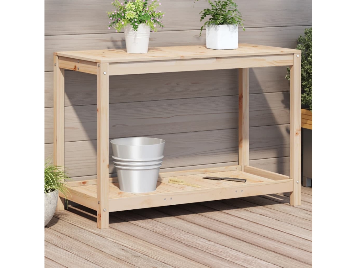 Vidaxl Mesa De Jardinagem Com Prateleira 108x50x75 Cm Pinho Maciço