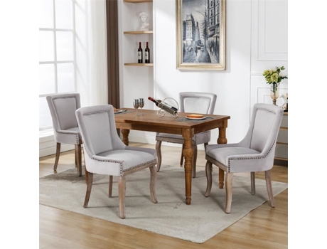 Cadeiras De Sala De Jantar Dreammespace Conjunto De 4 Veludo Cinza Pés Em Madeira Maciça Estofadas