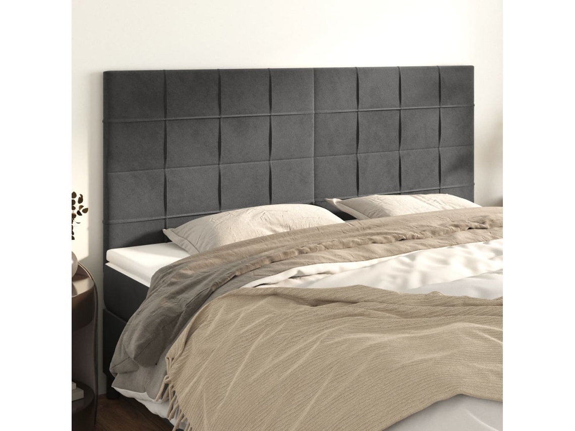 Cabecero de terciopelo de 4 piezas 90x5x78/88 cm gris oscuro