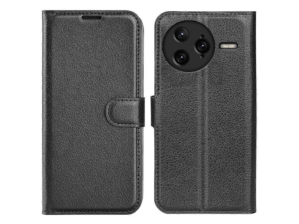 Capa Tipo Carteira De Couro Com Textura De Lichia E À Prova De Choque Para Xiaomi Redmi K80 Pro 5g, Preta