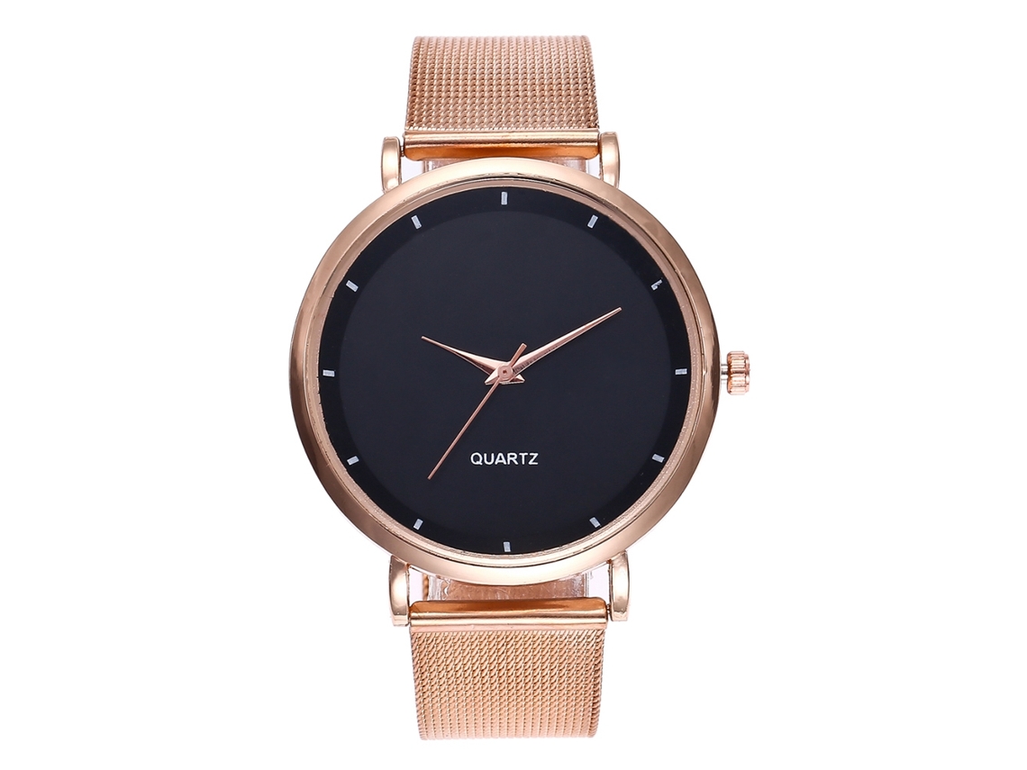 Relógio de Pulso de Quartzo com Pulseira de Malha Estilo Fashion Esfera Redonda Preto