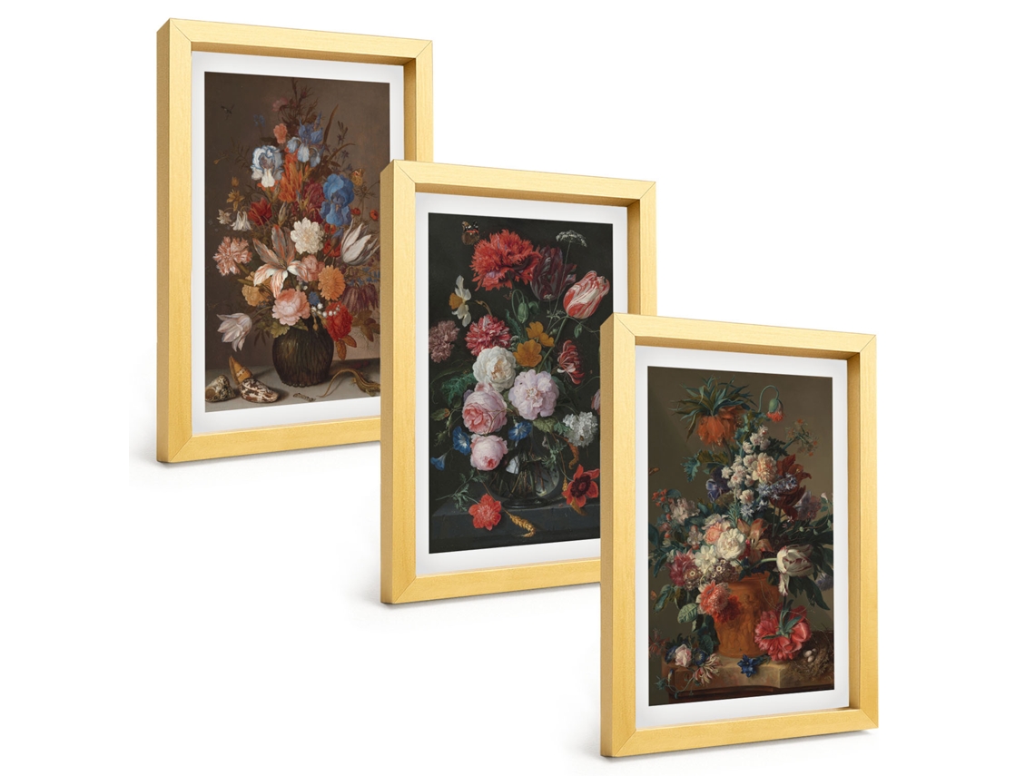 Composição De Quadros Flores Em Vasos, Composições Espelharte (3 Peças 20x30 Cm)