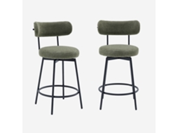 Banqueta De Bar Assento Giratório Metal E Tecido, Set De 2, Verde Sweeek
