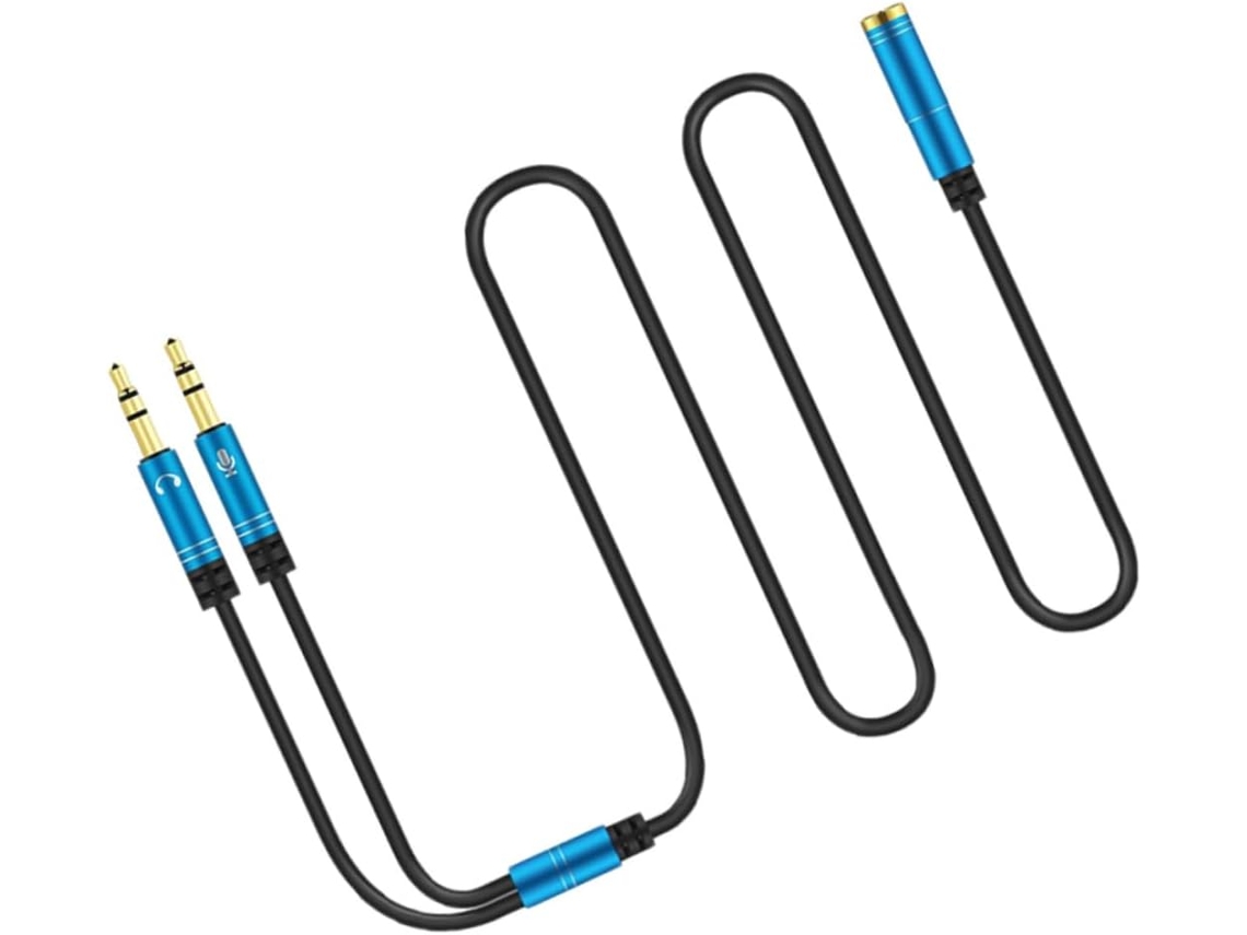Adaptador De Áudio Com 2 Plugues, Azul, Metal E Plástico