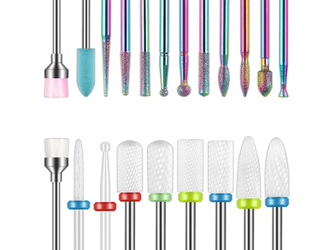 Kit 19 Brocas Unhas 2,4mm para Gel, Acrílico, Carbeto Tungstênio ZYBLSSBB