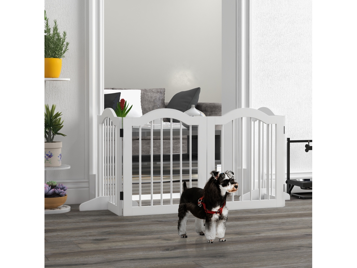 4 Panel Foldable Dog Barrier Gate For Stairs, Hallways, Doors, Mdf/solid Wood, White