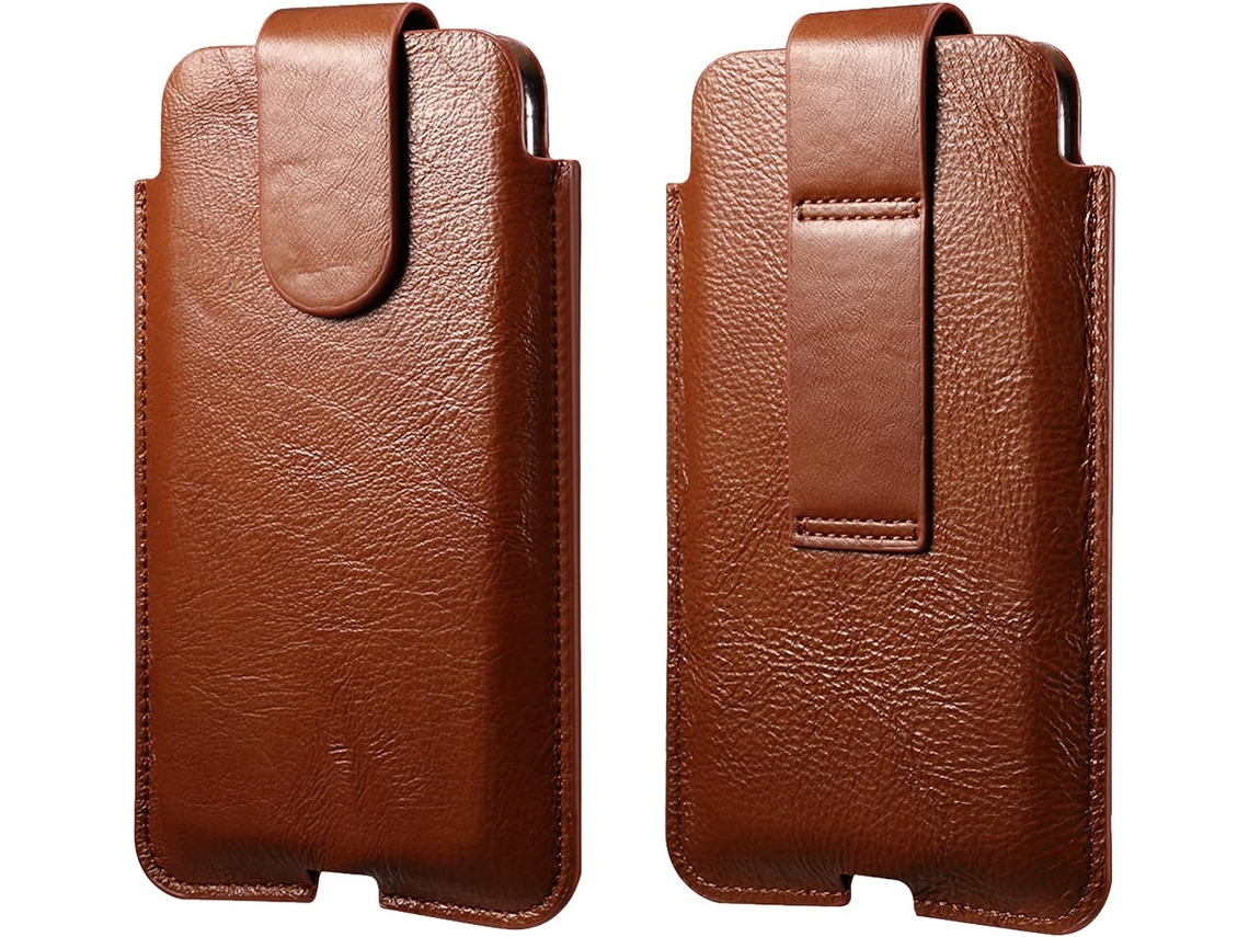 Capa De Cinto Vertical Em Pele Para Telemóvel - Tamanho 6.1'' - Castanho