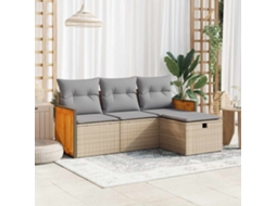 Vidaxl 4 Pcs Conjunto De Sofás Para Jardim C/ Almofadões Vime Pe Bege