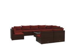 Maison Exclusive - 10 Pcs Conjunto Lounge De Jardim C/ Almofadões Vime Pe Castanho