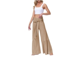 2026 pantalones de Pijama Anchos para Mujer de Cintura Alta Con Cinturón Y Bow Boho para Yoga Y Playa L Albaricoque