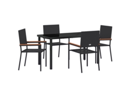 Conjunto 5 De Jantar De Jardim De Vidaxl Preto Vime Pe