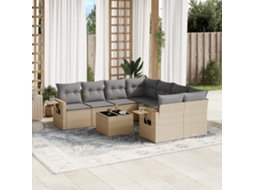 Vidaxl 9 Pcs Conjunto de Sofás P/ Jardim com Almofadões Vime Pe Bege