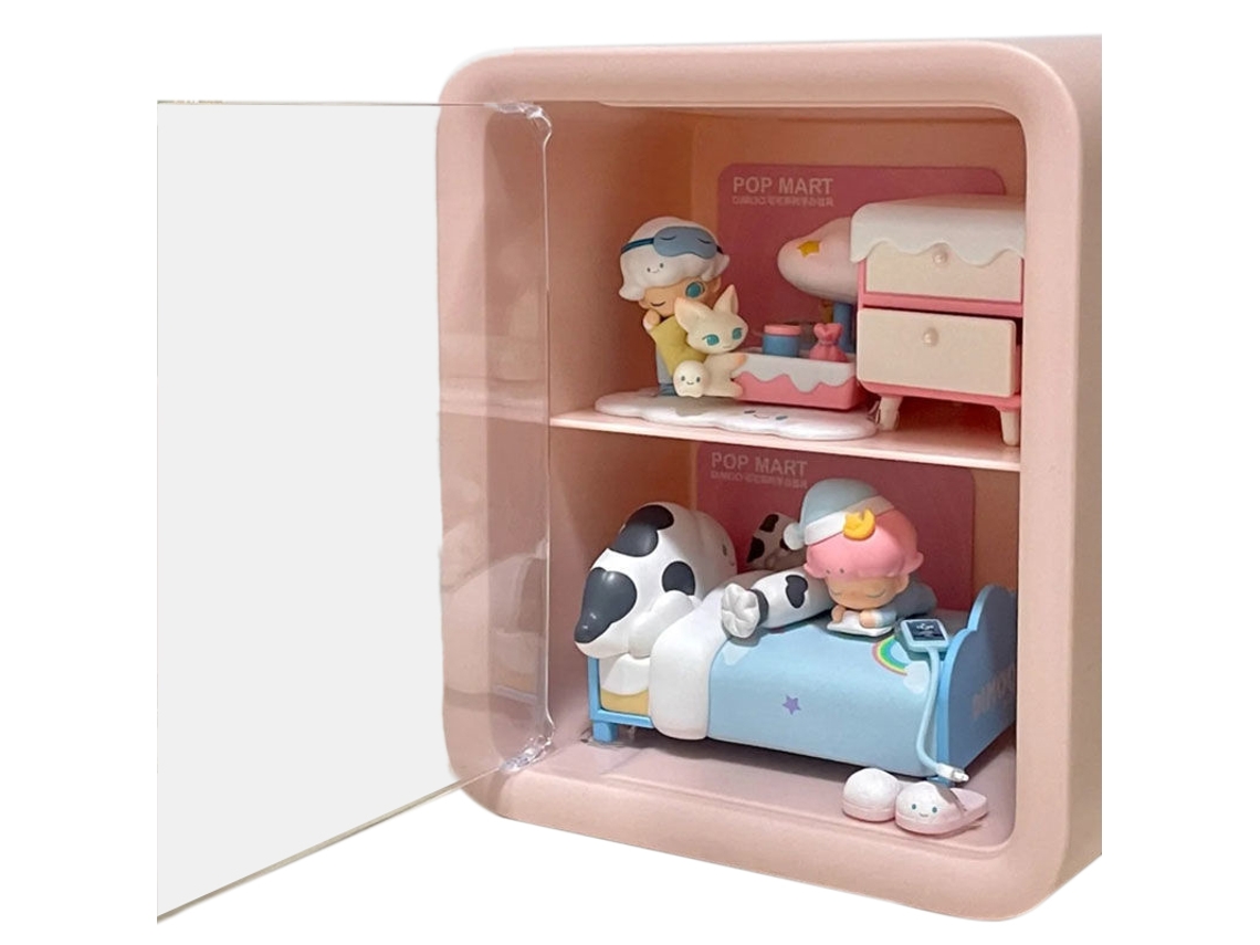 Casa de Bonecas 2 Camadas com Porta Transparente Armazenamento para Bonecas Rosa