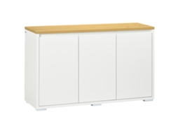 Mesa multiuso com 2 armários de 2 níveis em aglomerado, prateleira ajustável (120x37x75 cm) branco e cor madeira BTFORUS