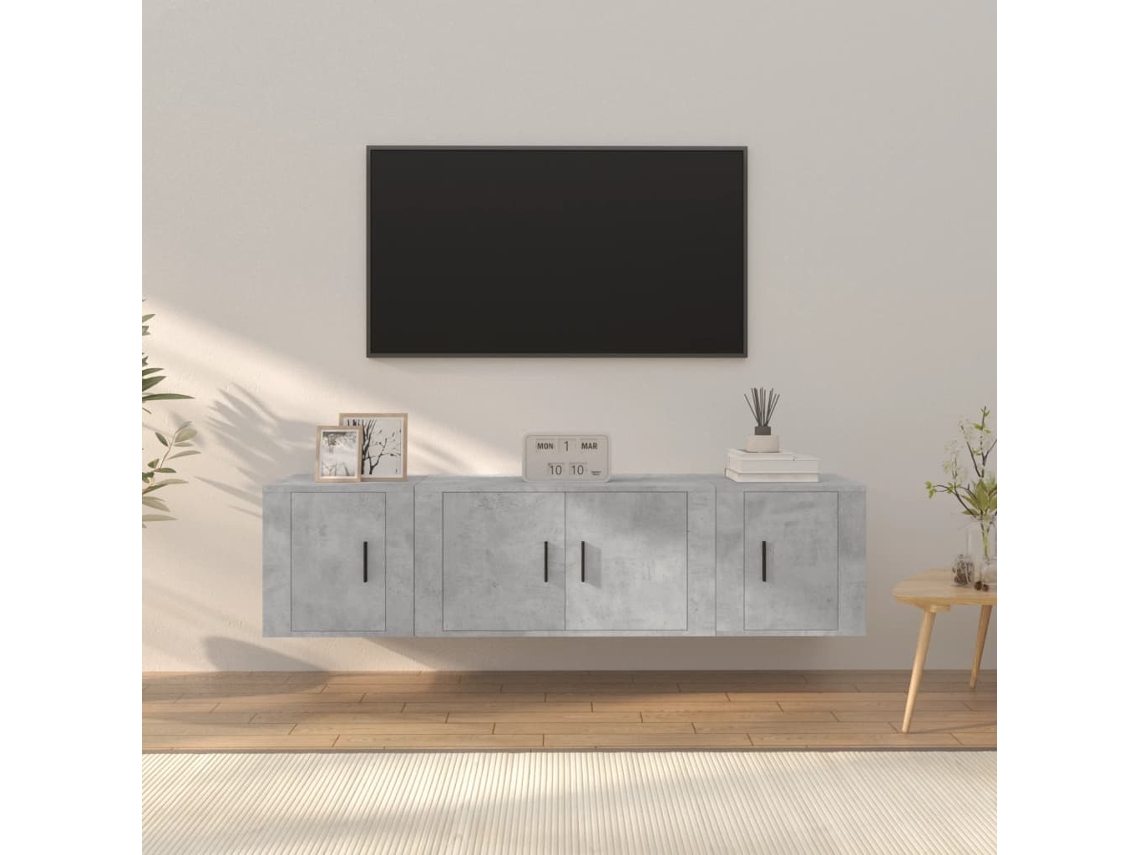 Vidaxl Conjunto Móveis De Tv 3 Pcs Madeira Processada Cinzento Cimento