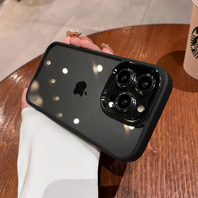 Capa Transparente À Prova De Choque Para Iphone Xr (preta), Com Moldura Macia E Câmera De Metal.