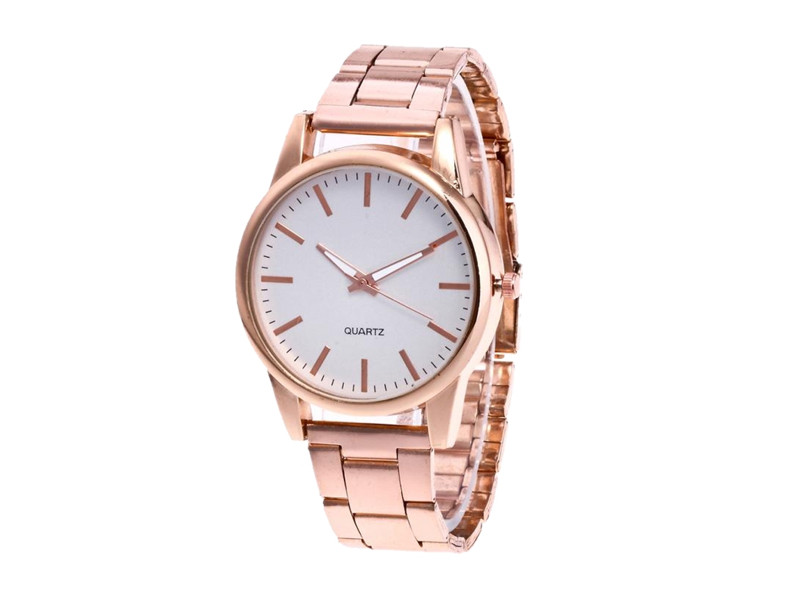 Relógio analógico de quartzo com pulseira de aço para moda feminina e masculina (ouro rosa)
