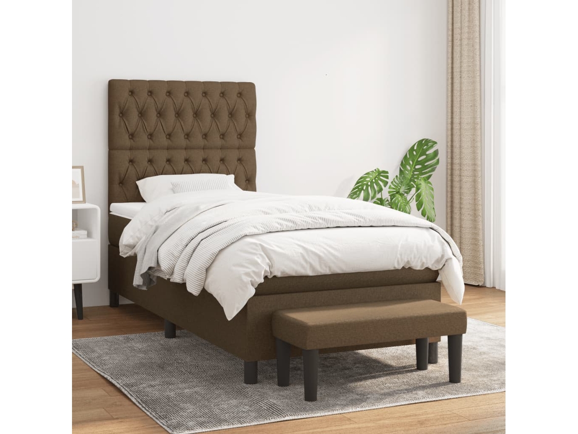 Cama Com Molas/colchão 90x200 Cm Tecido Castanho-escuro