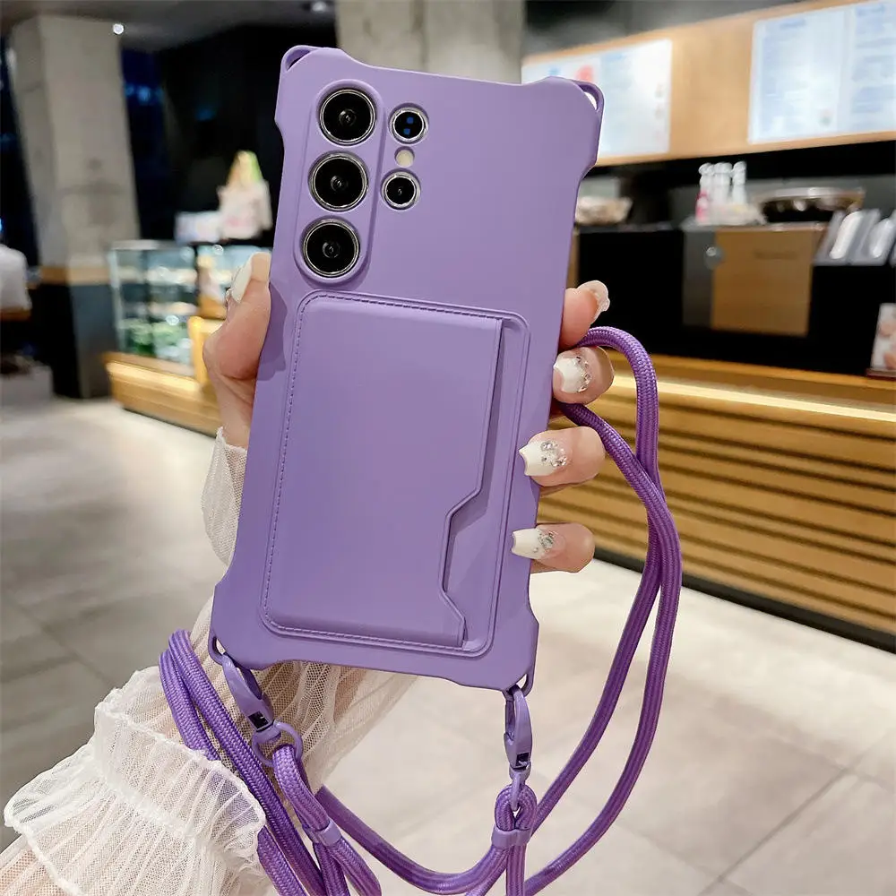 (roxo, Galaxy A54 5g) Capa De Silicone Macio Para Celular Com Compartimento Para Cartão Sim, Cordão E Proteção Contra Impactos.