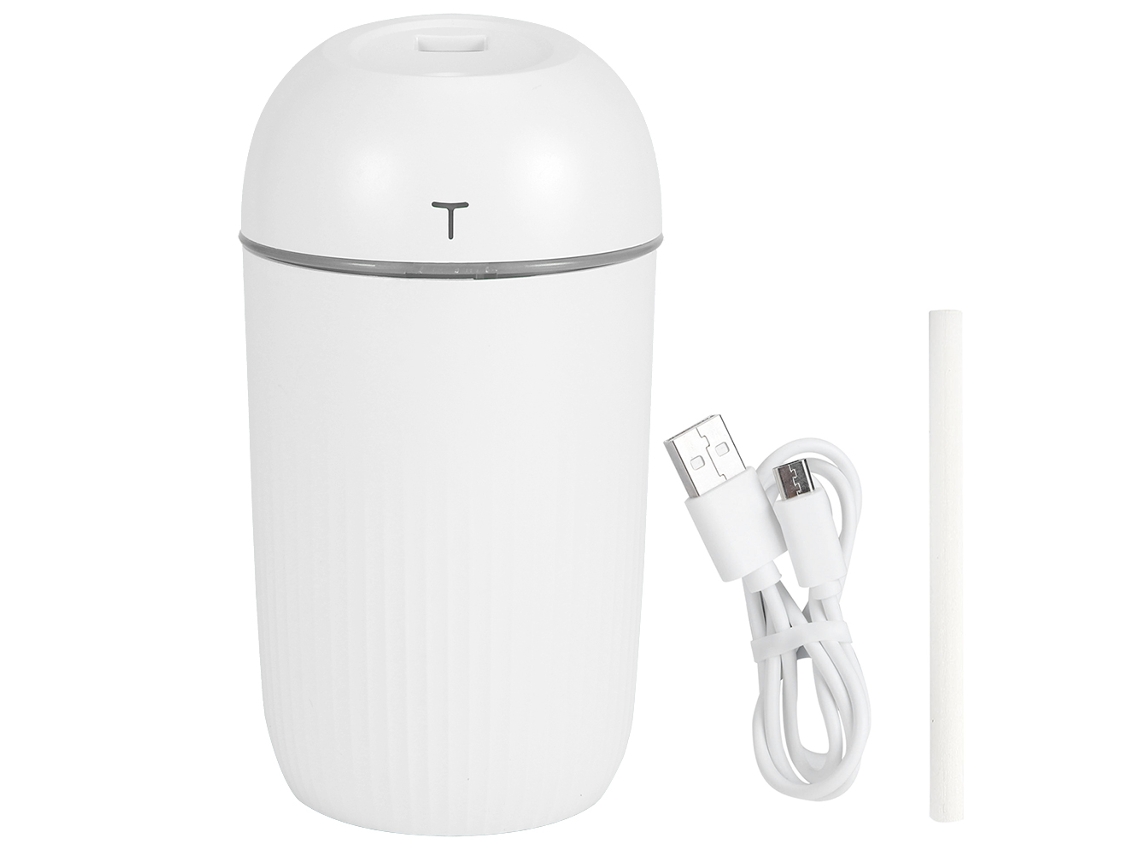 Umidificador Mini 420ml USB Portátil Branco com Luz Atmosférica e Modos de Pulverização
