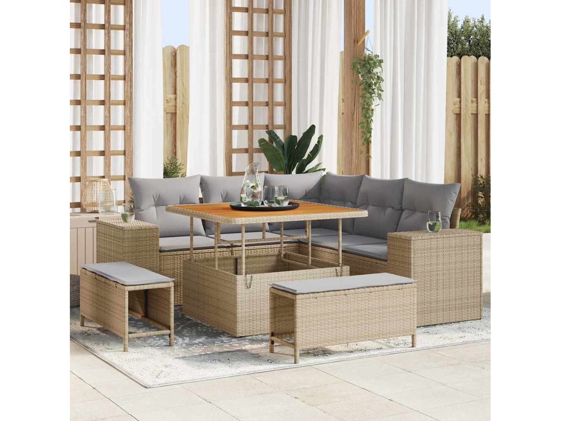 Vidaxl Conjunto De Sofá De Jardim 8 Unid. Bege Vime Pe