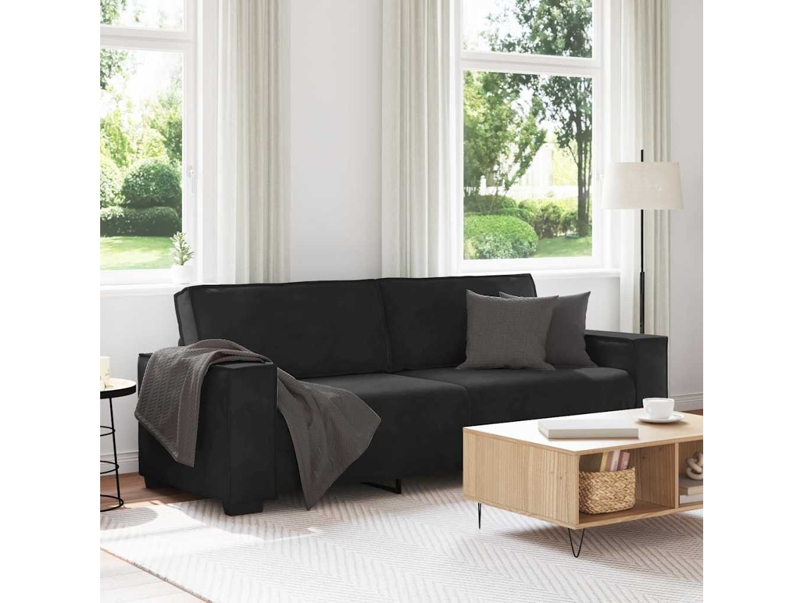 Sofá De 3 Lugares 180 Cm Veludo Preto Lovely Home