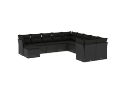 Conjunto de 11 sofás de jardim com almofadões Vime Pe Preto MAISON EXCLUSIVE