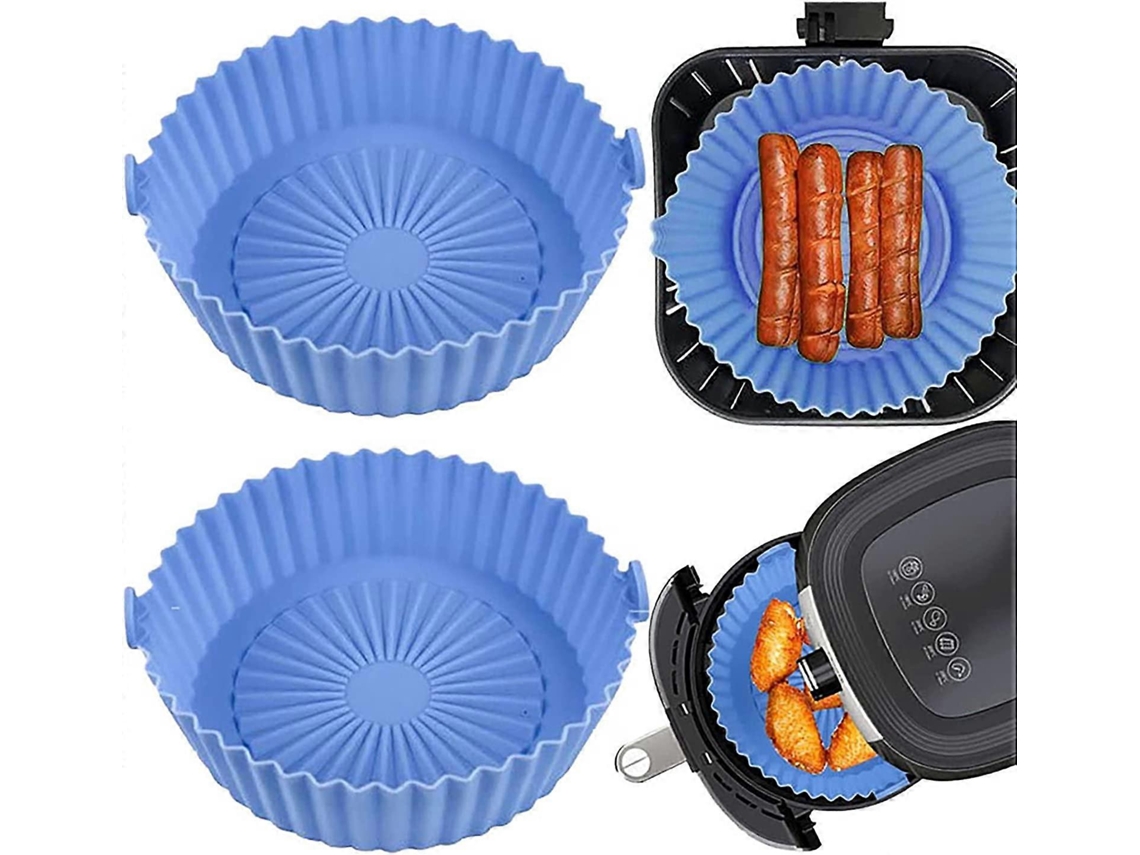 Olla de Silicona Reutilizable para Freidora de Aire Accesorio Antiadherente Lavavajillas Horno Microondas 6.3 Pulgadas Azul