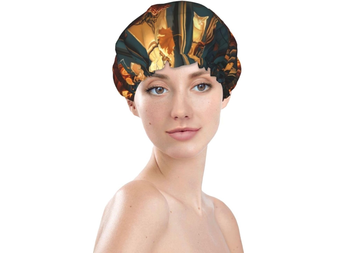 Touca De Banho Feminina, Reutilizável, Impermeável, Dupla Camada, Com Elástico, Ideal Para Cabelos Longos, Com Estampa