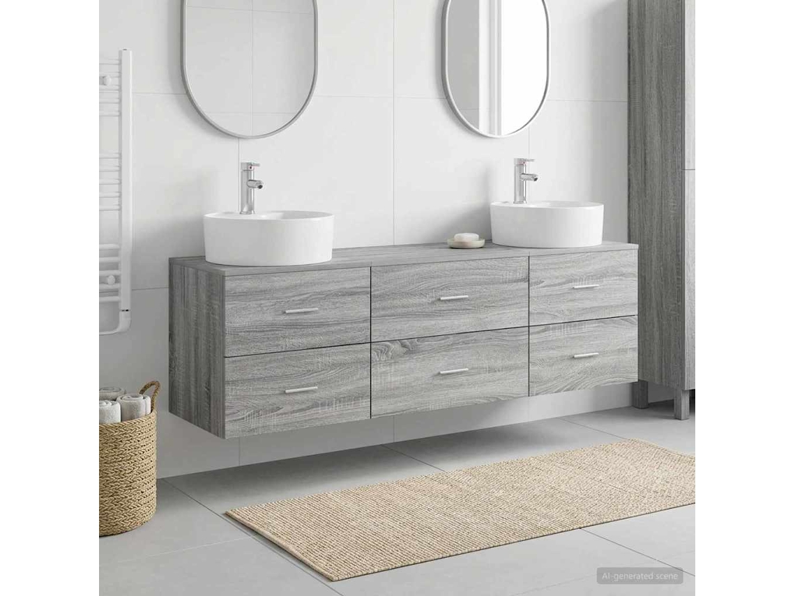 Vidaxl Conjunto De Armários Para Banheiro 3 Unid. Sonoma Cinzento