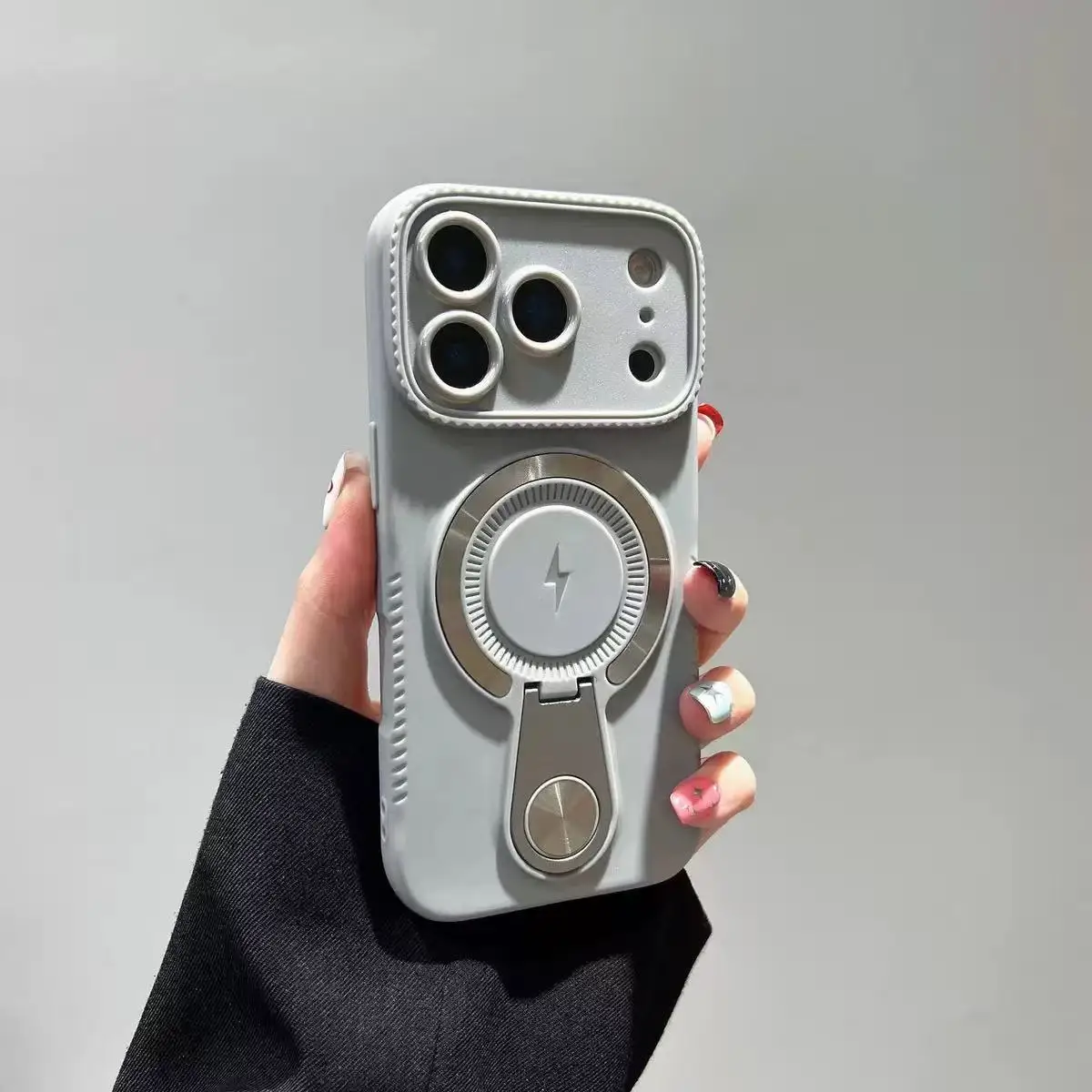 (iphone 17 Air Cinza) Capa Magnética Compacta Para Celular Com Suporte Na Parte Traseira, Elegante E Moderna, Com Design Simples.