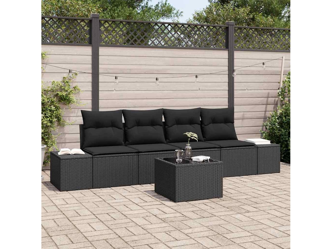 Vidaxl Conjunto De Sofá De Jardim 5 Unid. Preto Vime Pe