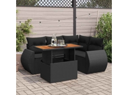 Vidaxl 5 Pcs Conjunto Sofás De Jardim Com Almofadões Vime Pe Preto