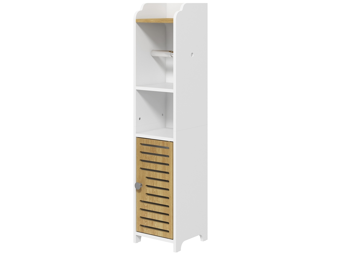 Armário de Banho ORBITRA COMMERCE com prateleiras e suporte para papel, 18x20x90 cm branco e madeira