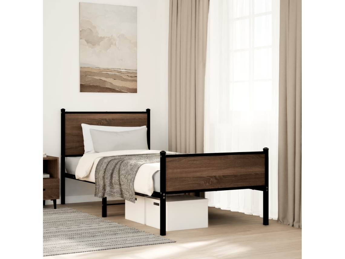 Estrutura De Cama Sem Colchão 80x200 Cm Metal Carvalho Castanho