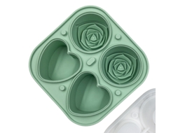 Forma De Gelo Silicone Coração, 6 Cavidades Com Tampa Funil, 3 Corações E 3 Rosas Para Whisky E Coquetéis Verde Hexinyigjly